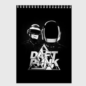Скетчбук с принтом Daft Punk в Екатеринбурге, 100% бумага
 | 48 листов, плотность листов — 100 г/м2, плотность картонной обложки — 250 г/м2. Листы скреплены сверху удобной пружинной спиралью | Тематика изображения на принте: daft punk | electronic | house | human | music | robot | дафт панк | музыка | синти поп | хаус | электроника