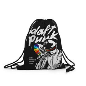 Рюкзак-мешок 3D с принтом Daft Punk в Екатеринбурге, 100% полиэстер | плотность ткани — 200 г/м2, размер — 35 х 45 см; лямки — толстые шнурки, застежка на шнуровке, без карманов и подкладки | Тематика изображения на принте: daft punk | electronic | house | human | music | robot | дафт панк | музыка | синти поп | хаус | электроника