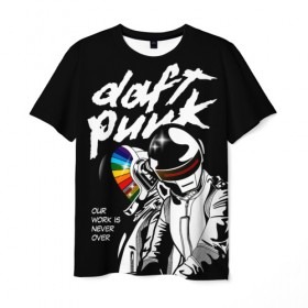 Мужская футболка 3D с принтом Daft Punk в Екатеринбурге, 100% полиэфир | прямой крой, круглый вырез горловины, длина до линии бедер | daft punk | electronic | house | human | music | robot | дафт панк | музыка | синти поп | хаус | электроника