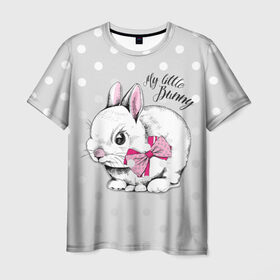 Мужская футболка 3D с принтом My little Bunny в Екатеринбурге, 100% полиэфир | прямой крой, круглый вырез горловины, длина до линии бедер | Тематика изображения на принте: art | best | cool | creativity | drawing | graphics | phonthasia | picture | trend | бант | белый | графика | животное | зайченок | зайчик | искусство | картинка | кролик | крутой | лучший | маленький | милый | модный | мой | пушистый