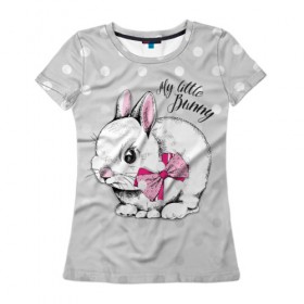 Женская футболка 3D с принтом My little Bunny в Екатеринбурге, 100% полиэфир ( синтетическое хлопкоподобное полотно) | прямой крой, круглый вырез горловины, длина до линии бедер | art | best | cool | creativity | drawing | graphics | phonthasia | picture | trend | бант | белый | графика | животное | зайченок | зайчик | искусство | картинка | кролик | крутой | лучший | маленький | милый | модный | мой | пушистый