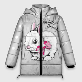 Женская зимняя куртка 3D с принтом My little Bunny в Екатеринбурге, верх — 100% полиэстер; подкладка — 100% полиэстер; утеплитель — 100% полиэстер | длина ниже бедра, силуэт Оверсайз. Есть воротник-стойка, отстегивающийся капюшон и ветрозащитная планка. 

Боковые карманы с листочкой на кнопках и внутренний карман на молнии | art | best | cool | creativity | drawing | graphics | phonthasia | picture | trend | бант | белый | графика | животное | зайченок | зайчик | искусство | картинка | кролик | крутой | лучший | маленький | милый | модный | мой | пушистый