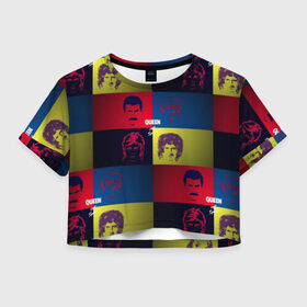 Женская футболка Cropp-top с принтом Queen в Екатеринбурге, 100% полиэстер | круглая горловина, длина футболки до линии талии, рукава с отворотами | queen | брайан мэи | британская | группа | джон дикон | королева | роджер тейлор | рок | фредди меркьюри