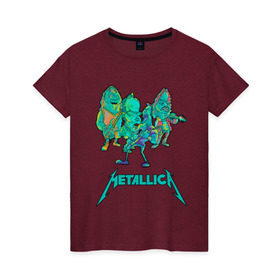 Женская футболка хлопок с принтом Metallica зеленый неон в Екатеринбурге, 100% хлопок | прямой крой, круглый вырез горловины, длина до линии бедер, слегка спущенное плечо | metal | metalhead | metallica | rock | джеймсхетфилд | кирк хэммет | ларс ульрих | металика | металл | металлика | роберт трухильо | робот | рок