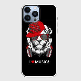 Чехол для iPhone 13 Pro Max с принтом I love music в Екатеринбурге,  |  | Тематика изображения на принте: art | creativity | drawing | graphics | ph | picture | бейсболка | голова | графика | грива | дикий | животное | искусство | картинка | красный | крутой | лев | лучший | модный | музыка | наушники | очки | рисунок | сердце