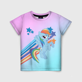 Детская футболка 3D с принтом Rainbow Dash в Екатеринбурге, 100% гипоаллергенный полиэфир | прямой крой, круглый вырез горловины, длина до линии бедер, чуть спущенное плечо, ткань немного тянется | cute | mlp | pony | млп | пони | рейнбоу дэш