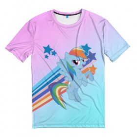 Мужская футболка 3D с принтом Rainbow Dash в Екатеринбурге, 100% полиэфир | прямой крой, круглый вырез горловины, длина до линии бедер | cute | mlp | pony | млп | пони | рейнбоу дэш