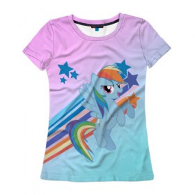 Женская футболка 3D с принтом Rainbow Dash в Екатеринбурге, 100% полиэфир ( синтетическое хлопкоподобное полотно) | прямой крой, круглый вырез горловины, длина до линии бедер | cute | mlp | pony | млп | пони | рейнбоу дэш