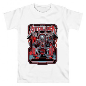 Мужская футболка хлопок с принтом Metallica robot style в Екатеринбурге, 100% хлопок | прямой крой, круглый вырез горловины, длина до линии бедер, слегка спущенное плечо. | 