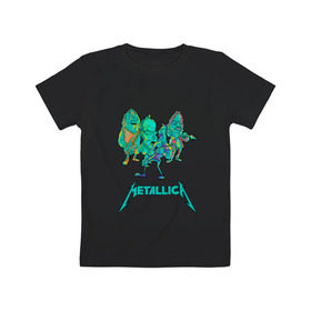 Детская футболка хлопок с принтом Metallica зеленый неон в Екатеринбурге, 100% хлопок | круглый вырез горловины, полуприлегающий силуэт, длина до линии бедер | metal | metalhead | metallica | rock | джеймсхетфилд | кирк хэммет | ларс ульрих | металика | металл | металлика | роберт трухильо | робот | рок