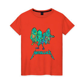 Женская футболка хлопок с принтом Metallica зеленый неон в Екатеринбурге, 100% хлопок | прямой крой, круглый вырез горловины, длина до линии бедер, слегка спущенное плечо | metal | metalhead | metallica | rock | джеймсхетфилд | кирк хэммет | ларс ульрих | металика | металл | металлика | роберт трухильо | робот | рок