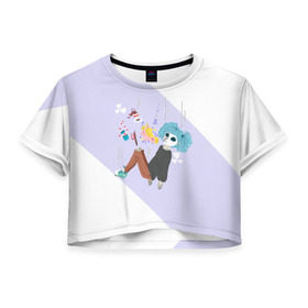 Женская футболка 3D укороченная с принтом Sally Face в Екатеринбурге, 100% полиэстер | круглая горловина, длина футболки до линии талии, рукава с отворотами | blue | diane | face | fisher | gizmo | henry | johnson | killer | larry | sally | генри | гизмо | джонсон | диана | ларри | лицо | салли | фейс | фишер