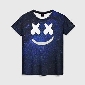 Женская футболка 3D с принтом Marshmello Cosmos в Екатеринбурге, 100% полиэфир ( синтетическое хлопкоподобное полотно) | прямой крой, круглый вырез горловины, длина до линии бедер | marshmello | диджей | звезды | клуб | клубная музыка | космос | маршмеллоу | маршмэлло | маршмэллоу | музыка | небо | ночь | электронная