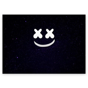 Поздравительная открытка с принтом Marshmello Cosmos в Екатеринбурге, 100% бумага | плотность бумаги 280 г/м2, матовая, на обратной стороне линовка и место для марки
 | marshmello | диджей | звезды | клуб | клубная музыка | космос | маршмеллоу | маршмэлло | маршмэллоу | музыка | небо | ночь | электронная