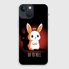 Чехол для iPhone 13 mini с принтом Go to hell в Екатеринбурге,  |  | Тематика изображения на принте: ад | ангел | дьявол | зайчик | заяц | нимб | рожки | тень | ушки