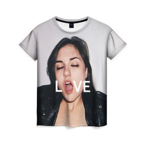 Женская футболка 3D с принтом Sasha Grey LOVE в Екатеринбурге, 100% полиэфир ( синтетическое хлопкоподобное полотно) | прямой крой, круглый вырез горловины, длина до линии бедер | brazzers | грей | лицо | любовь | рот | саша