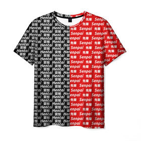 Мужская футболка 3D с принтом SENPAI x HENTAI в Екатеринбурге, 100% полиэфир | прямой крой, круглый вырез горловины, длина до линии бедер | ahegao | kawai | kowai | oppai | otaku | senpai | sugoi | waifu | yandere | ахегао | ковай | отаку | сенпай | яндере
