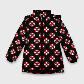 Зимняя куртка для девочек 3D с принтом UMBRELLA CORP в Екатеринбурге, ткань верха — 100% полиэстер; подклад — 100% полиэстер, утеплитель — 100% полиэстер. | длина ниже бедра, удлиненная спинка, воротник стойка и отстегивающийся капюшон. Есть боковые карманы с листочкой на кнопках, утяжки по низу изделия и внутренний карман на молнии. 

Предусмотрены светоотражающий принт на спинке, радужный светоотражающий элемент на пуллере молнии и на резинке для утяжки. | ada wong | biohazard | game | gamer | leon | logo | mistic | nemesis | raccoon city | re2 | resident evil 2 | rpd | stars | umbrella | ада вонг | амбрелла | зомби | игра | мистика | ужасы