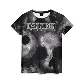Женская футболка 3D с принтом Iron Maiden в Екатеринбурге, 100% полиэфир ( синтетическое хлопкоподобное полотно) | прямой крой, круглый вырез горловины, длина до линии бедер | бас | британия | брюс дикинсон | гитара | группа | дева | железная | метал | нико макбрэйн | рок | стив харрис | хеви | яник герс