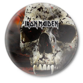 Значок с принтом Iron Maiden в Екатеринбурге,  металл | круглая форма, металлическая застежка в виде булавки | бас | британия | брюс дикинсон | гитара | группа | дева | железная | метал | нико макбрэйн | рок | стив харрис | хеви | яник герс