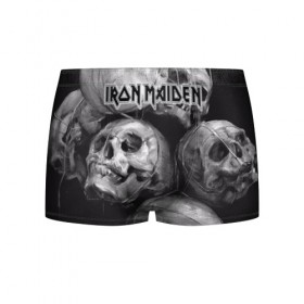 Мужские трусы 3D с принтом Iron Maiden в Екатеринбурге, 50% хлопок, 50% полиэстер | классическая посадка, на поясе мягкая тканевая резинка | бас | британия | брюс дикинсон | гитара | группа | дева | железная | метал | нико макбрэйн | рок | стив харрис | хеви | яник герс