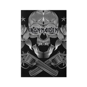 Обложка для паспорта матовая кожа с принтом Iron Maiden в Екатеринбурге, натуральная матовая кожа | размер 19,3 х 13,7 см; прозрачные пластиковые крепления | бас | британия | брюс дикинсон | гитара | группа | дева | железная | метал | нико макбрэйн | рок | стив харрис | хеви | яник герс