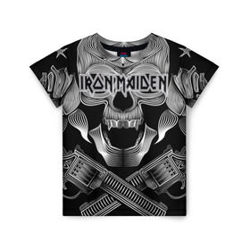 Детская футболка 3D с принтом Iron Maiden в Екатеринбурге, 100% гипоаллергенный полиэфир | прямой крой, круглый вырез горловины, длина до линии бедер, чуть спущенное плечо, ткань немного тянется | бас | британия | брюс дикинсон | гитара | группа | дева | железная | метал | нико макбрэйн | рок | стив харрис | хеви | яник герс