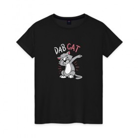 Женская футболка хлопок с принтом Dab Cat в Екатеринбурге, 100% хлопок | прямой крой, круглый вырез горловины, длина до линии бедер, слегка спущенное плечо | 