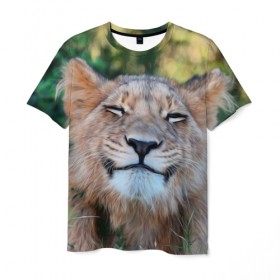 Мужская футболка 3D с принтом Улыбка львицы в Екатеринбурге, 100% полиэфир | прямой крой, круглый вырез горловины, длина до линии бедер | голова | животные | кот | кошка | лев | лицо | львица | прикол | прикольные | природа | смешные | тигр | тигрица | улыбается | улыбка | юмор