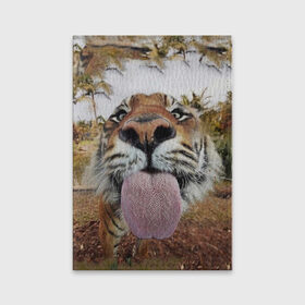 Обложка для паспорта матовая кожа с принтом Тигр показывает язык в Екатеринбурге, натуральная матовая кожа | размер 19,3 х 13,7 см; прозрачные пластиковые крепления | голова | животные | кот | кошка | лев | лицо | прикол | прикольные | природа | смешные 
 животные | тигр | тигрица | юмор | язык