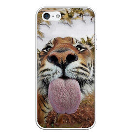 Чехол для iPhone 5/5S матовый с принтом Тигр показывает язык в Екатеринбурге, Силикон | Область печати: задняя сторона чехла, без боковых панелей | голова | животные | кот | кошка | лев | лицо | прикол | прикольные | природа | смешные 
 животные | тигр | тигрица | юмор | язык