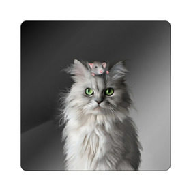 Магнит виниловый Квадрат с принтом Кот и мышка в Екатеринбурге, полимерный материал с магнитным слоем | размер 9*9 см, закругленные углы | Тематика изображения на принте: животные | кот | котенок | кошка | крыса | мышка | мышь | перс | персидский кот | серый