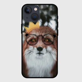 Чехол для iPhone 13 mini с принтом Лиса в Екатеринбурге,  |  | голова | животные | корона | лиса | лиса в  очках | лиса в короне | лисичка | лицо | мордочка | очки | прикол | природа | рыжая | смешные животные | юмор