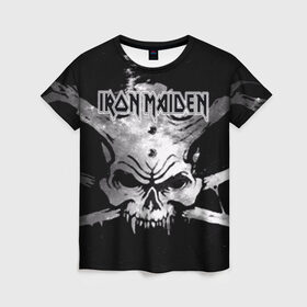 Женская футболка 3D с принтом Iron Maiden в Екатеринбурге, 100% полиэфир ( синтетическое хлопкоподобное полотно) | прямой крой, круглый вырез горловины, длина до линии бедер | бас | британия | брюс дикинсон | гитара | группа | дева | железная | метал | нико макбрэйн | рок | стив харрис | хеви | яник герс