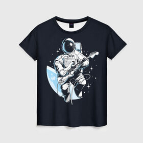 Женская футболка 3D с принтом Space rock в Екатеринбурге, 100% полиэфир ( синтетическое хлопкоподобное полотно) | прямой крой, круглый вырез горловины, длина до линии бедер | astronaut | cosmos | glare | guitar | infinity | music | planet | reflection | space suit | stars | sun | universe | астронавт | бесконечность | блик | вселенная | гитара | звезды | космонавт | космос | музыка | отражение | планета | рисунок | рок