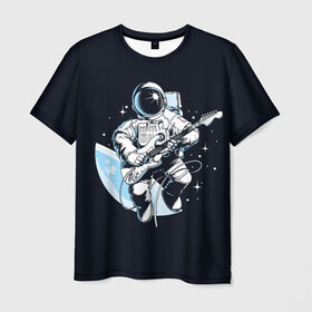 Мужская футболка 3D с принтом Space rock в Екатеринбурге, 100% полиэфир | прямой крой, круглый вырез горловины, длина до линии бедер | astronaut | cosmos | glare | guitar | infinity | music | planet | reflection | space suit | stars | sun | universe | астронавт | бесконечность | блик | вселенная | гитара | звезды | космонавт | космос | музыка | отражение | планета | рисунок | рок