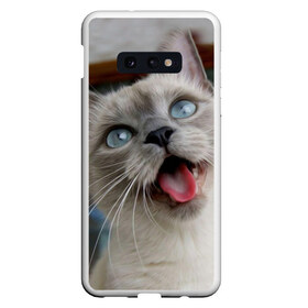 Чехол для Samsung S10E с принтом Сиамский котенок в Екатеринбурге, Силикон | Область печати: задняя сторона чехла, без боковых панелей | животные | кот | котенок | котик | кошечка | кошка | милый | мордочка | показывает язык | прикол | серый | сиамская | сиамская кошка | сиамский котенок | юмор | язык