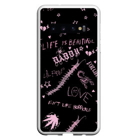 Чехол для Samsung Galaxy S10 с принтом LIL PEEP - Life Is Beautiful в Екатеринбурге, Силикон | Область печати: задняя сторона чехла, без боковых панелей | Тематика изображения на принте: beautiful | broken | daddy | dead | exclusive | heart | life | lil | lilpeep | music | peep | pump | rap | rapper | rip | tattoo | густав | лил | лилпип | мертв | память | пип | рип | рэп | рэпер | сердечко | сердце | тату | умер