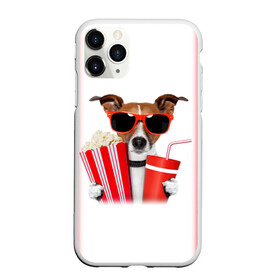 Чехол для iPhone 11 Pro матовый с принтом собака-киноман в Екатеринбурге, Силикон |  | Тематика изображения на принте: кино | отдых | очки | попкорн | собака | телефон | терьер