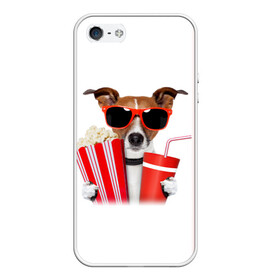 Чехол для iPhone 5/5S матовый с принтом собака-киноман в Екатеринбурге, Силикон | Область печати: задняя сторона чехла, без боковых панелей | Тематика изображения на принте: кино | отдых | очки | попкорн | собака | телефон | терьер