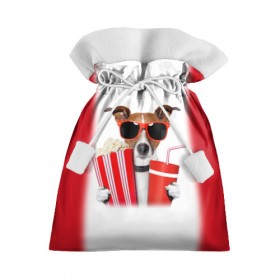 Подарочный 3D мешок с принтом собака-киноман в Екатеринбурге, 100% полиэстер | Размер: 29*39 см | кино | отдых | очки | попкорн | собака | телефон | терьер