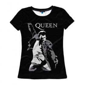 Женская футболка 3D с принтом Queen в Екатеринбурге, 100% полиэфир ( синтетическое хлопкоподобное полотно) | прямой крой, круглый вырез горловины, длина до линии бедер | queen | брайан мэи | британская | группа | джон дикон | королева | роджер тейлор | рок | фредди меркьюри