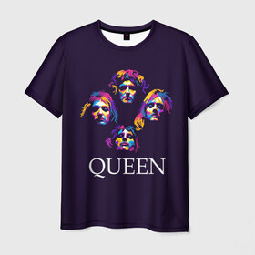 Мужская футболка 3D с принтом Queen в Екатеринбурге, 100% полиэфир | прямой крой, круглый вырез горловины, длина до линии бедер | Тематика изображения на принте: queen | брайан мэи | британская | группа | джон дикон | королева | роджер тейлор | рок | фредди меркьюри
