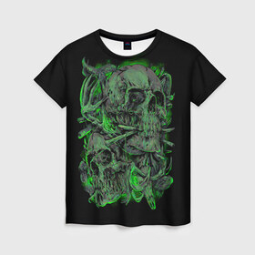 Женская футболка 3D с принтом Черепа в Екатеринбурге, 100% полиэфир ( синтетическое хлопкоподобное полотно) | прямой крой, круглый вырез горловины, длина до линии бедер | dead | demon | devil | executioner | punisher | rap | rock | satan | skull | swag | каратель | палач | скелет | череп