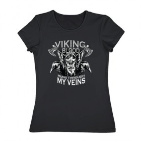 Женская футболка хлопок с принтом Викинг в Екатеринбурге, 100% хлопок | прямой крой, круглый вырез горловины, длина до линии бедер, слегка спущенное плечо | viking | викинг | викинги | ворон