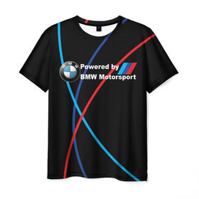 Мужская футболка 3D с принтом Powered by BMW M в Екатеринбурге, 100% полиэфир | прямой крой, круглый вырез горловины, длина до линии бедер | bmw | bmw m | bmw performance | motorsport | powered by bmw m | powered by bmw motorsport | машина bmw | мотоспорт | спорт
