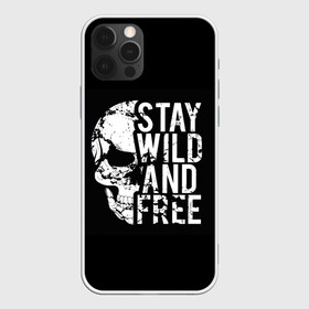 Чехол для iPhone 12 Pro Max с принтом Stay wild and free в Екатеринбурге, Силикон |  | Тематика изображения на принте: background | black | day of the dead | death | drawing | f | free | halloween | inscription | skeleton | skull | stay | symbol | text | wild | день мертвых | дикий | надпись | оставайся | рисунок | свободный | символ | скелет | текст | фон | хэлл