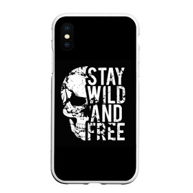 Чехол для iPhone XS Max матовый с принтом Stay wild and free в Екатеринбурге, Силикон | Область печати: задняя сторона чехла, без боковых панелей | Тематика изображения на принте: background | black | day of the dead | death | drawing | f | free | halloween | inscription | skeleton | skull | stay | symbol | text | wild | день мертвых | дикий | надпись | оставайся | рисунок | свободный | символ | скелет | текст | фон | хэлл