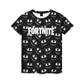 Женская футболка 3D с принтом FORTNITE x MARSHMELLO в Екатеринбурге, 100% полиэфир ( синтетическое хлопкоподобное полотно) | прямой крой, круглый вырез горловины, длина до линии бедер | 2019 | armor | armour | cybersport | esport | fortnite | game | llama | logo | броня | игра | киберспорт | лама | фиолетовый | фирменные цвета | фортнайт