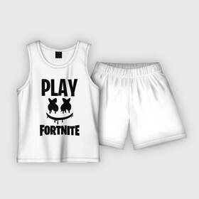 Детская пижама с шортами хлопок с принтом FORTNITE x MARSHMELLO в Екатеринбурге,  |  | 2019 | armor | armour | cybersport | esport | fortnite | game | llama | logo | броня | игра | киберспорт | лама | фиолетовый | фирменные цвета | фортнайт